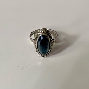 Bague art deco au style ancien en argent, onyx et marcassites Taille 7